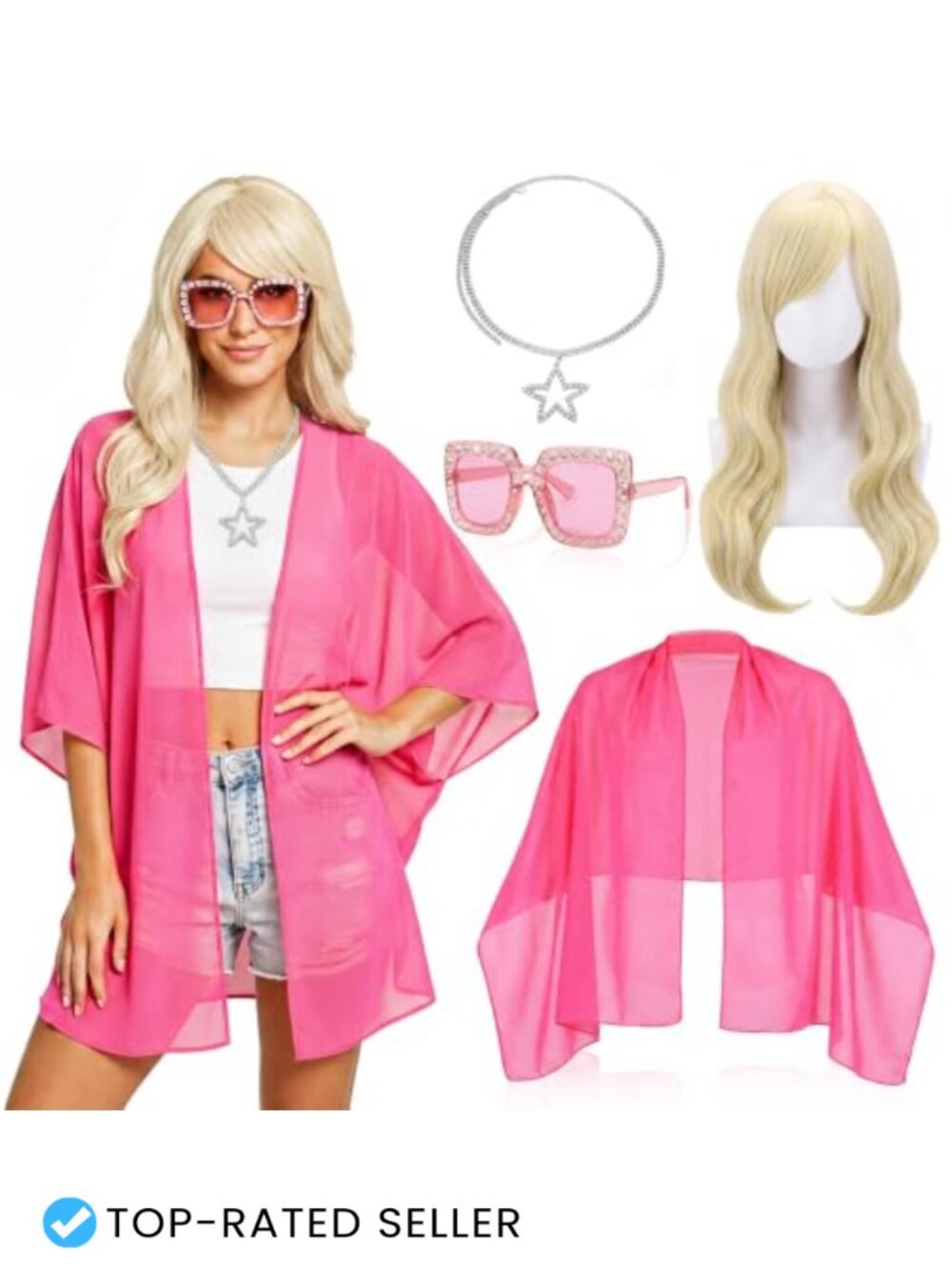 Y2K Musical Costume Set Chiffon Shirt Glasses Wig Star Necklace